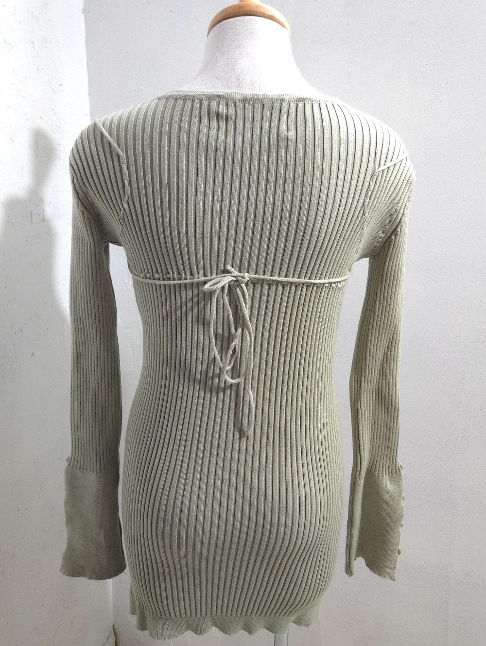 Cider | Ribbed V-Neck Cardigan Mini Dress Sage Green - Picture 4 of 7